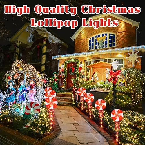 Miniatura 5 de 2 juegos de decoraciones de Navidad para exteriores, 26 pulgadas, piruleta de menta, bastón de caramelo, luces de camino, 160 LED, 8 modos de