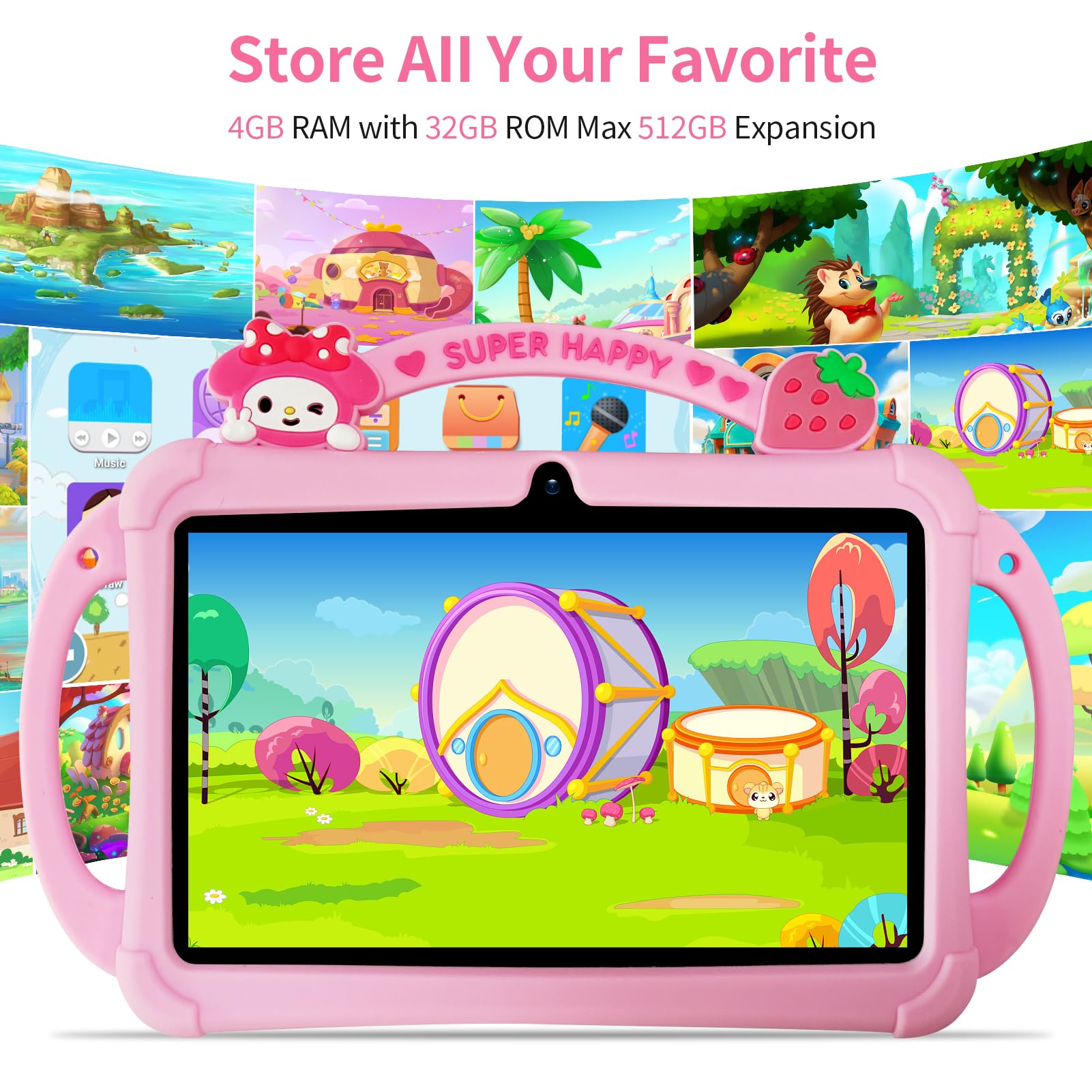 PRITOM 7-calowe tablety dla dzieci, Wi-Fi dla dzieci, 32 GB ROM, możliwość rozszerzenia do 512 GB, tablet dla małych dzieci, zabezpieczenie przed dziećmi, Bluetooth, podwójny aparat, aplikacje do