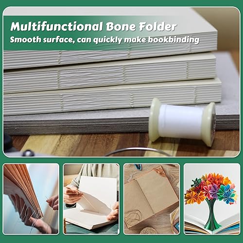 Miniatura 8 de WONVOC Kit de encuadernación de libros, kit de fabricación de libros, herramienta de carpeta de huesos para manualidades de papel, herramienta de