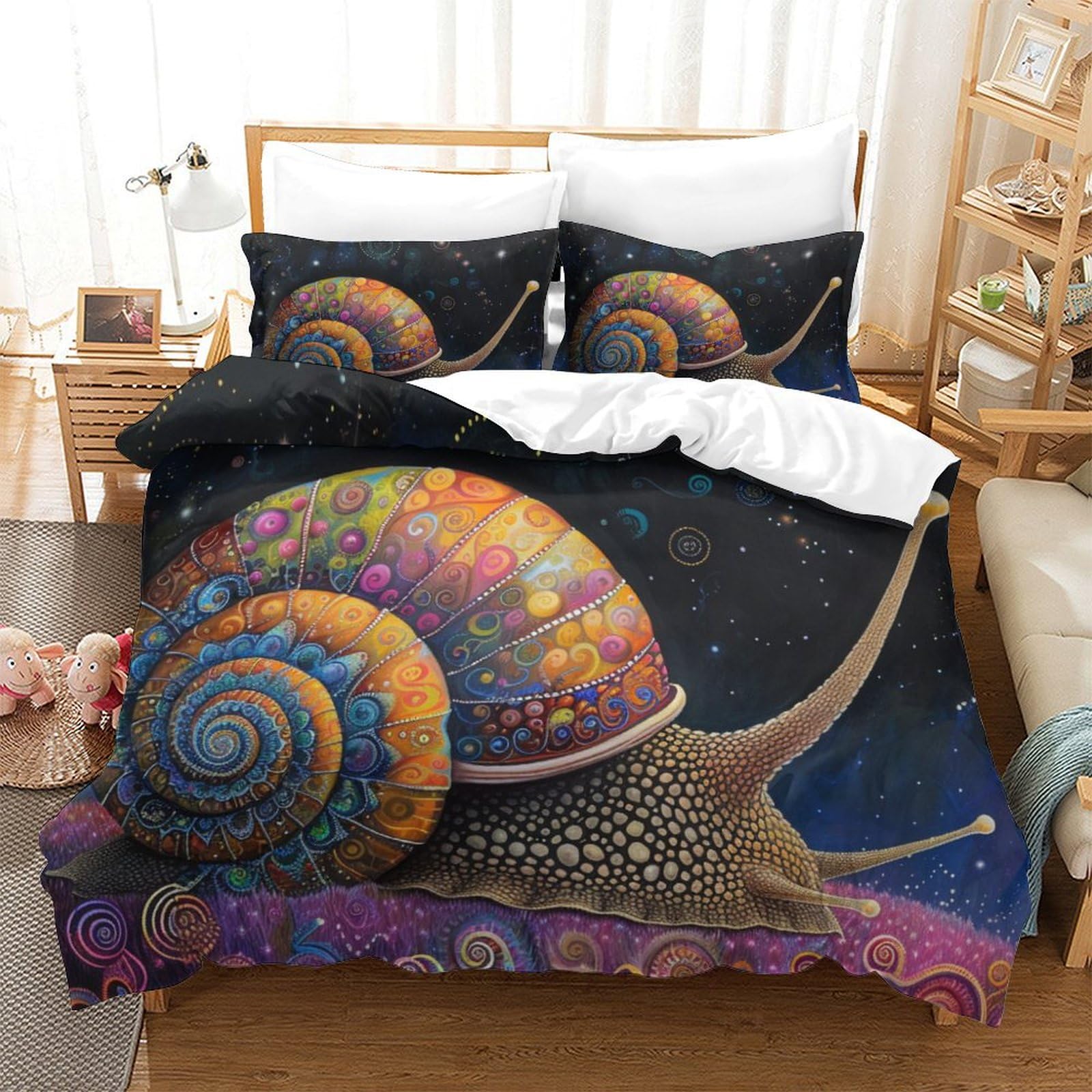 Housse de couette 260x220 escargot 3D en microfibre respirante parure de lit 3 pièces