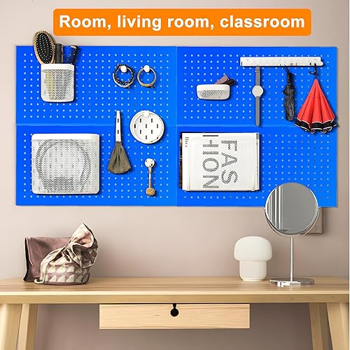 Miniatura 7 de 4 paquetes de paneles de tablero de clavijas de metal de 24" x 12" en negro, tablero de clavijas de acero resistente para organizador de pared,