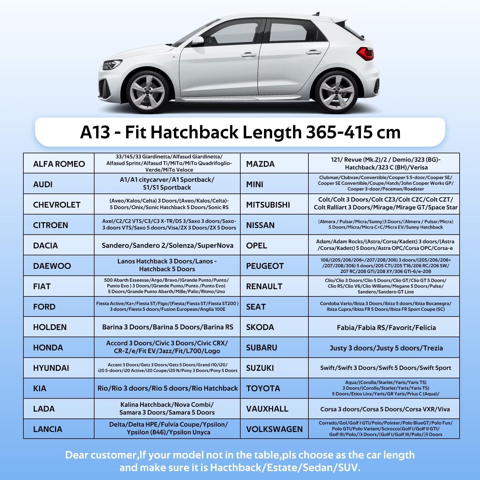 Pokrowiec na samochód hatchback, wodoszczelna, oddychająca, do garażu, deszczu, słońca, kurzu i promieni UV. Plandeka samochodowa pasuje do VW Polo, Renault Clio, Toyota Yaris itd., 2 m