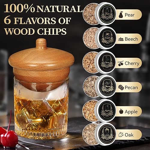 Miniatura 6 de G GOOD GAIN Kit de ahumador de whisky con antorcha, kit de infusor de ahumador de cóctel a la antigua, chips de madera de 6 sabores, 4 piedras de