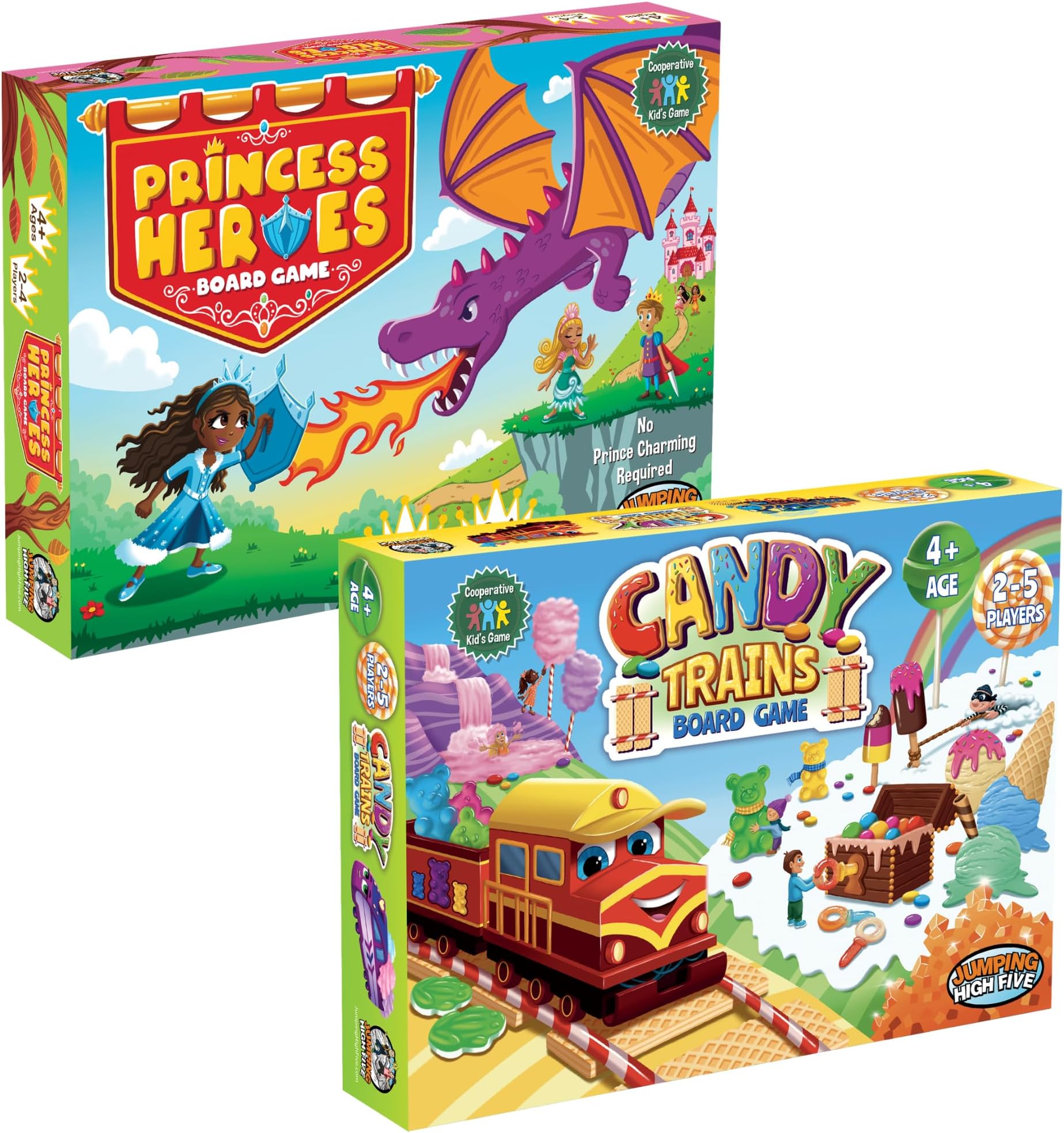 Princess Heroes and Candy Trains Board Game Bundle – 2 Fun Cooperative Games for Kids Ages 4+, Perfect for Family Game Night and Skill-Building Play
