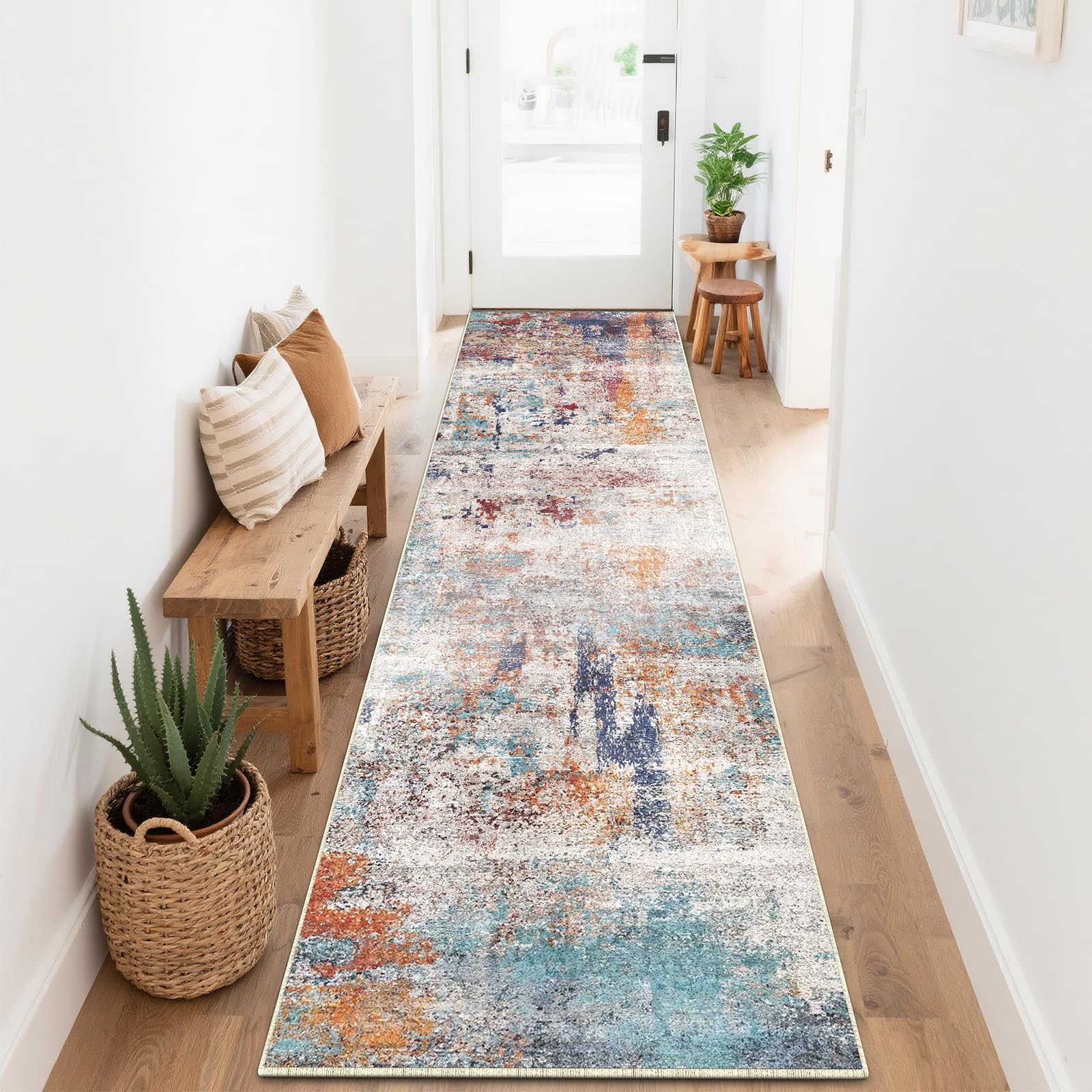 SOANNY Runner Rug, 80x300 cm Abstract Low Pile Carpet, Non-Slip Washable Area Mat for Bedroom, Hallway, Kitchen, Laundry, Entryway, Utility, Beside Sofa, Office, Neutral Rust Multi — image 1