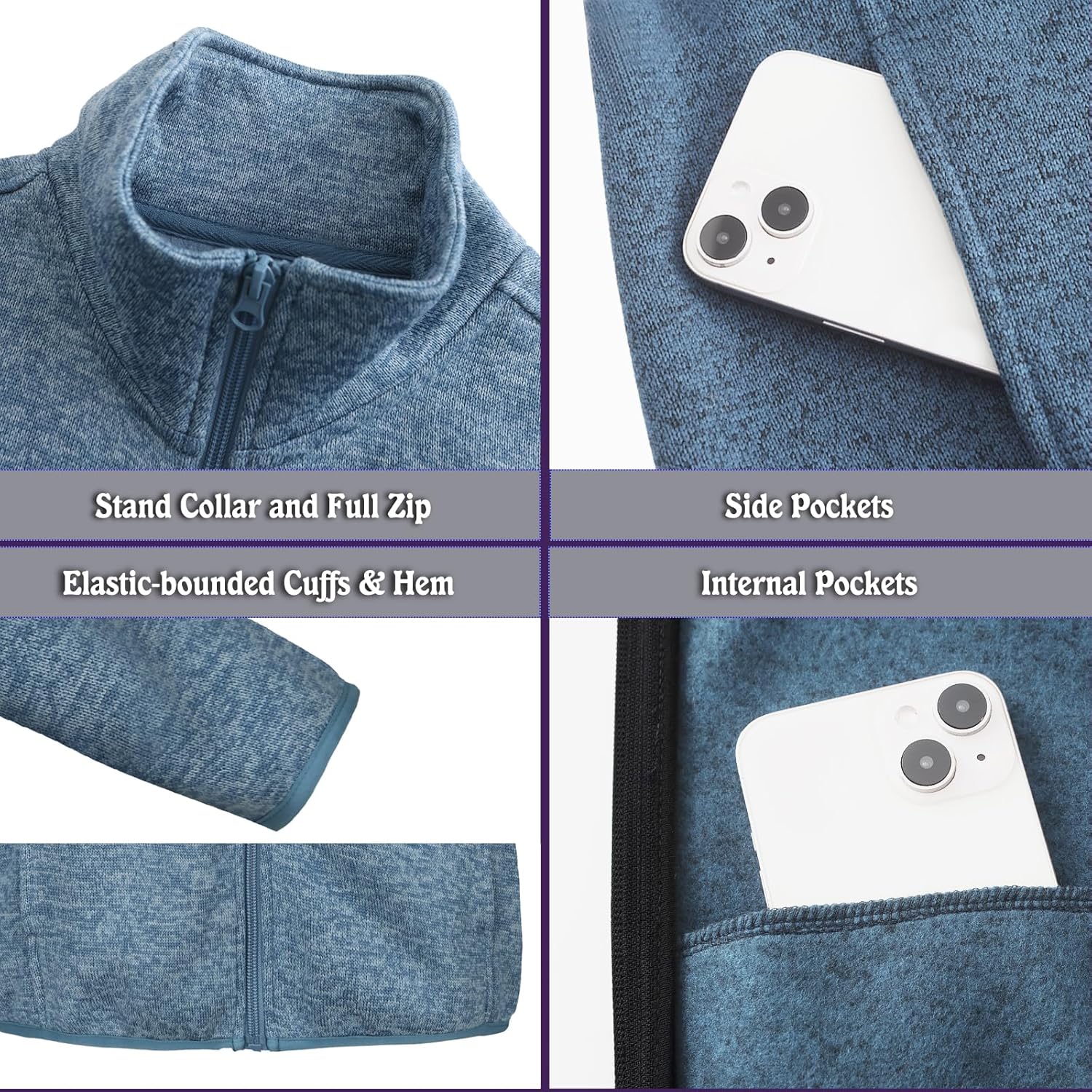 Dolcevida Women's Long Sleeve Sweater Fleece Zip Up Speckled Jacket with Pockets - Image 4