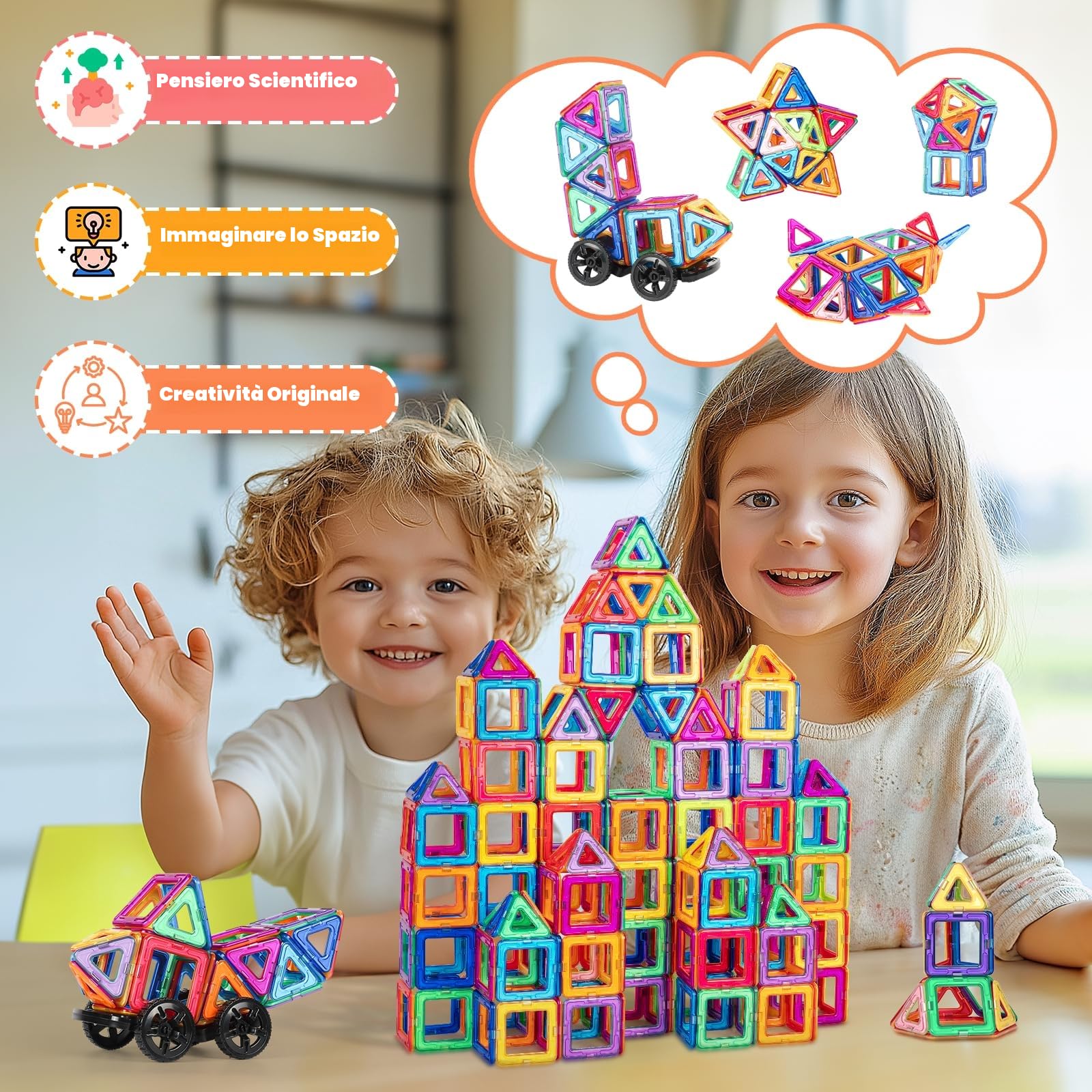 Costruzioni Magnetiche Bambini 82 Pezzi Blocchi Magnetici per Bambini 3D Blocco Magnetico Costruzioni Giocattolo Magnetiche Educativi Calamite Montessori per 3 4 5 6 7 8 Anni
