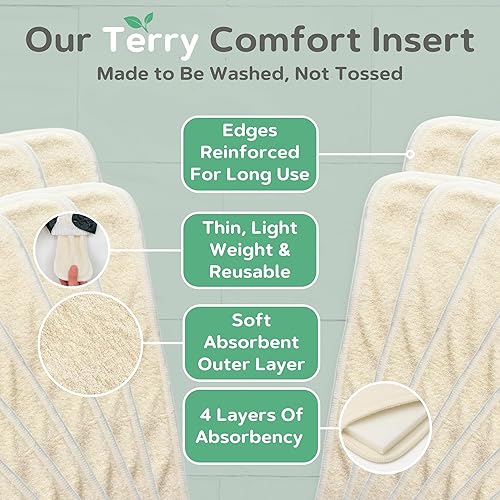 Miniatura 3 de Insertos de pañales de tela, paquete de 14 forros reutilizables de 4 capas para pañales de bolsillo, lavables, absorbentes y transpirables para