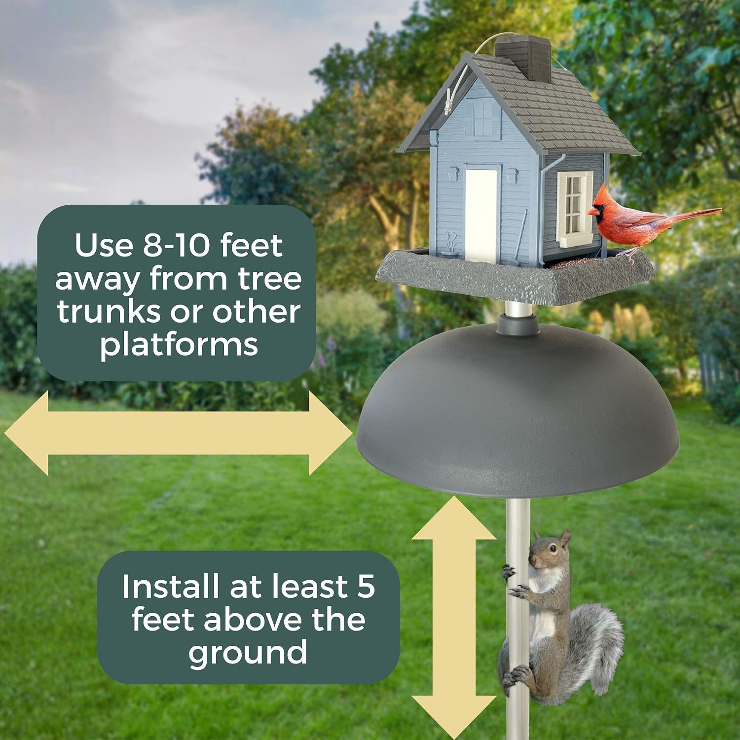 North States - Two-Way Squirrel Baffle: Squirrel Guard for Bird Feeders; Protects Hanging or Pole Mounted Birdfeeders - Gray