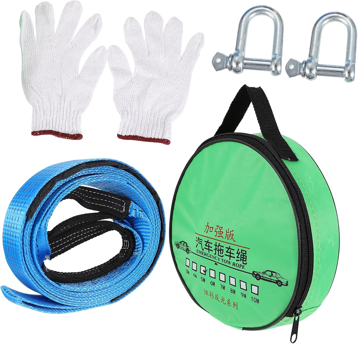 Heavy Duty Tow Strap with U-Shaped Hooks 8 Ton 5 Meter Polyester Towing Rope with Reflective Strip for Vehicle Emergency and Trailer Towing