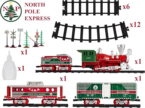 Miniatura 4 de Lionel Juego de trenes North Pole Express Holiday Train de 29 piezas con efecto de humo de vapor de agua, faro de trabajo, sonidos de bocina y