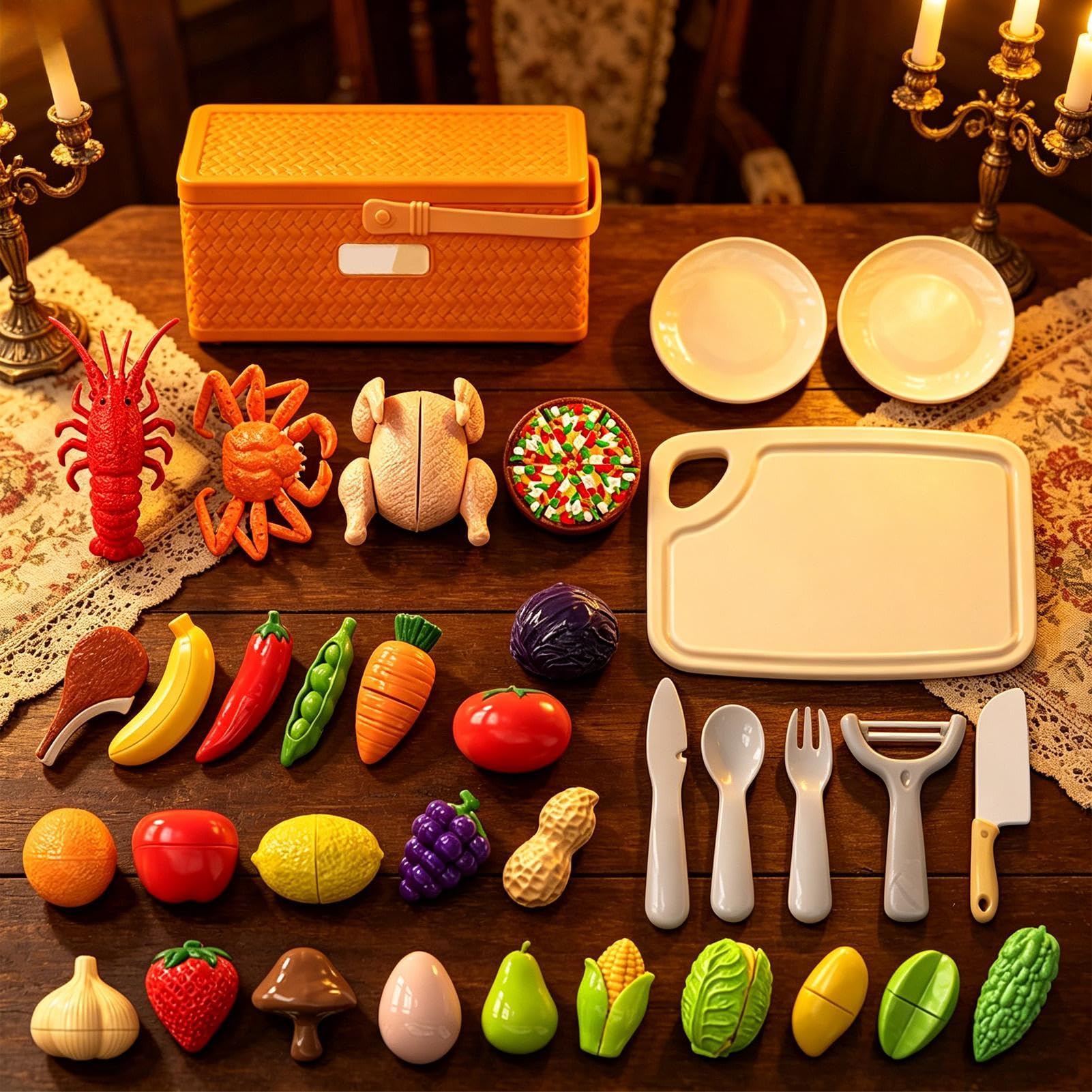 Accesorios de Cocina de Juguete Infantiles Alimentos de Juguete Realistas y | Set de Accesorios para Pequeños Chefs para Actividades Casa Preescolar Guardería 3 a 5 Años