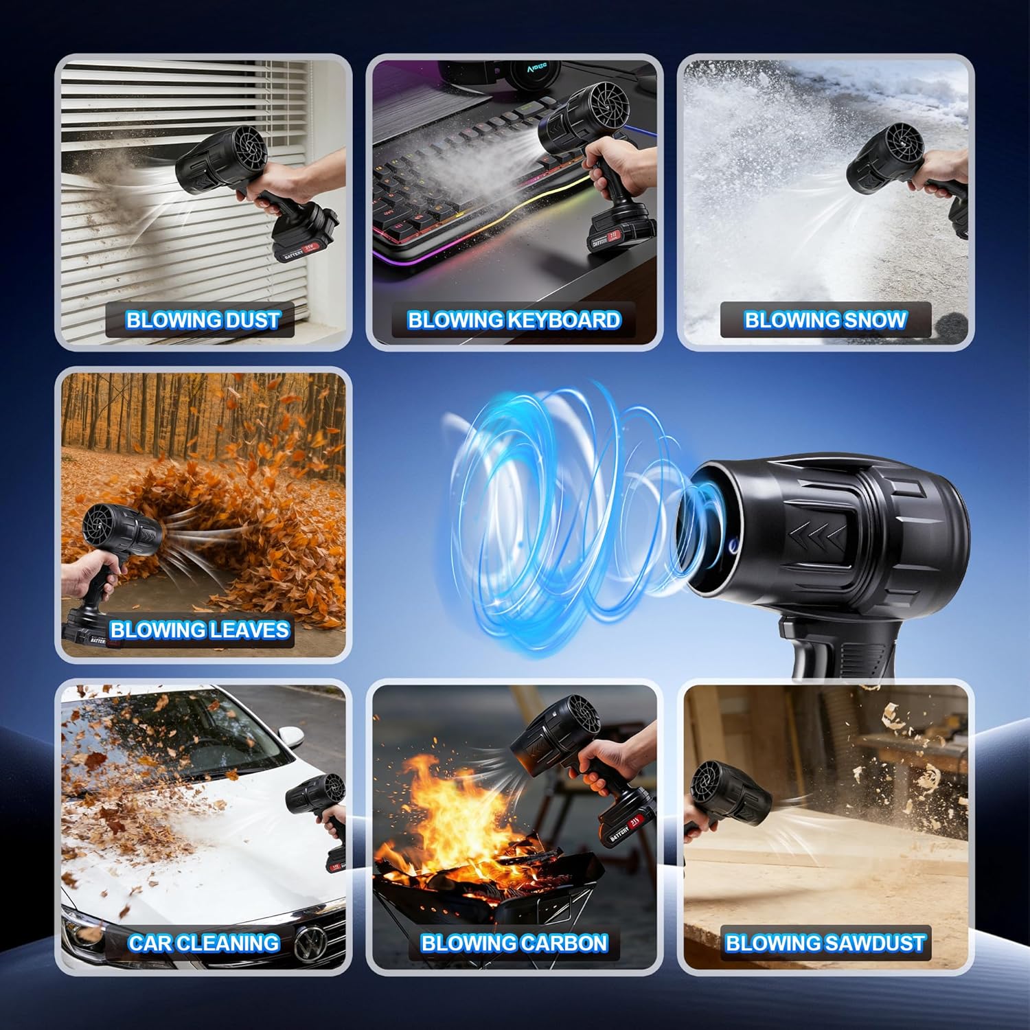 Cordless Leaf Blower Variable Speed,21V 1.7LB Lightweight Handheld Blower with 2 Pack Batteries&60 Mins Runtime,for Yard,Patio,Car Drying,Snow,Garage,Deck Cleaning - Image 5