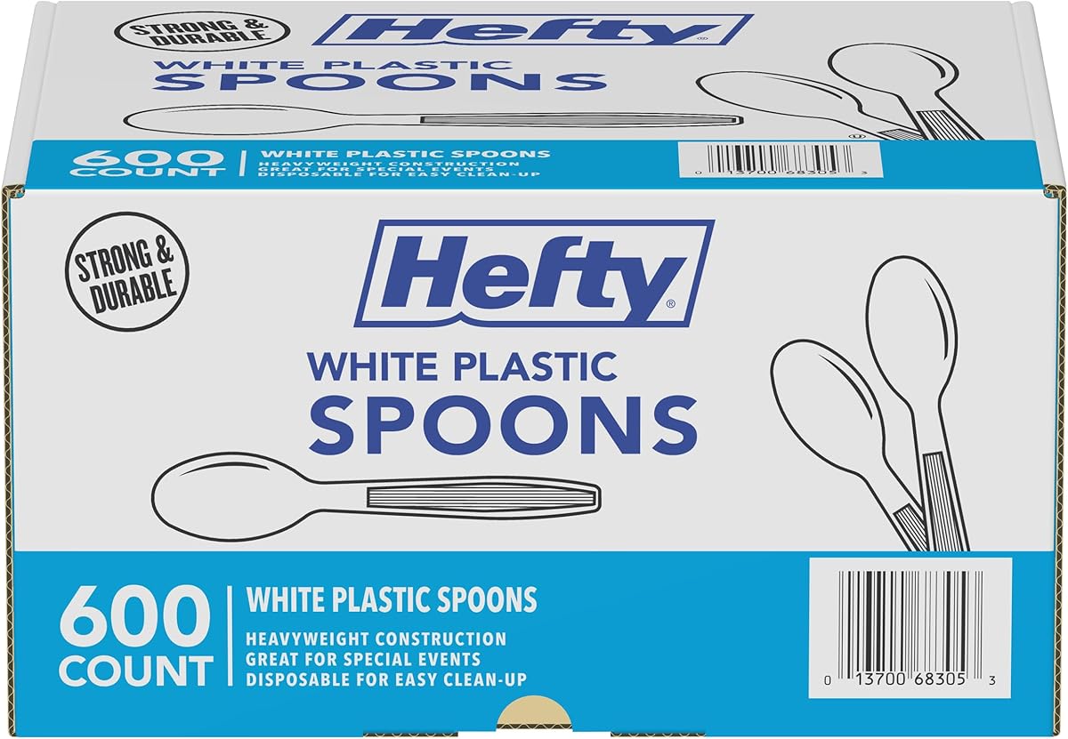 Hefty Bulk Plastic Spoons, 600 Count, White Disposable Spoons for Offices, Concessions Stands, Food Trucks, School Cafeterias, Catering, and More : Everything Else