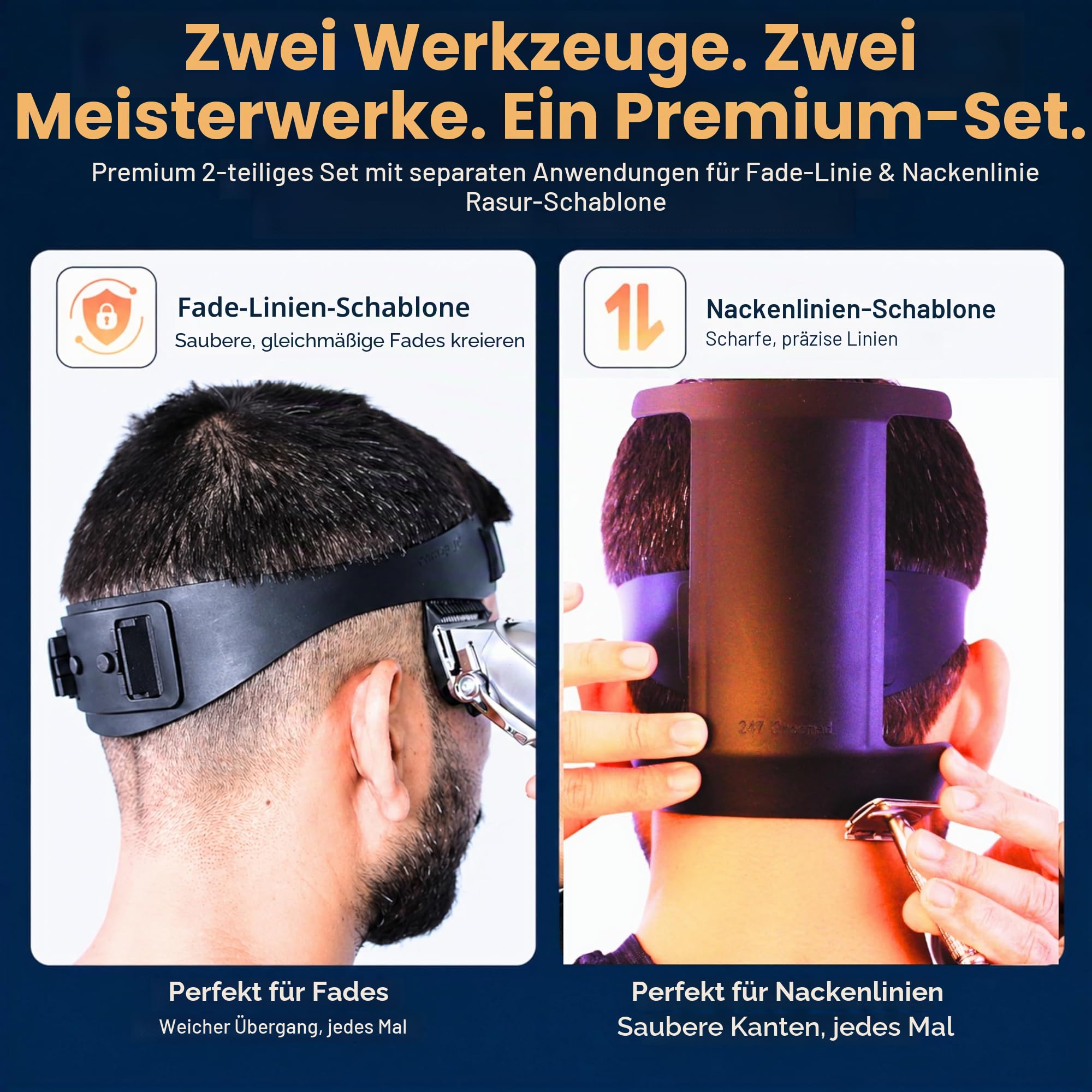 Selbst-Haarschnitt-Set für Männer, 2 Stück, SelfCut-Anleitung für Herren: Hals-Rasierschablone und Fade-Anleitung, verstellbare Größe, Haarausbleichwerkzeug und stabile Ausschnittschablone,