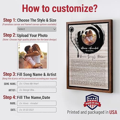 Vista 16 de H-DEWALL Letras de canciones personalizadas con marco, arte de pared musical personalizado para él, decoración sentimental y regalo inspirador