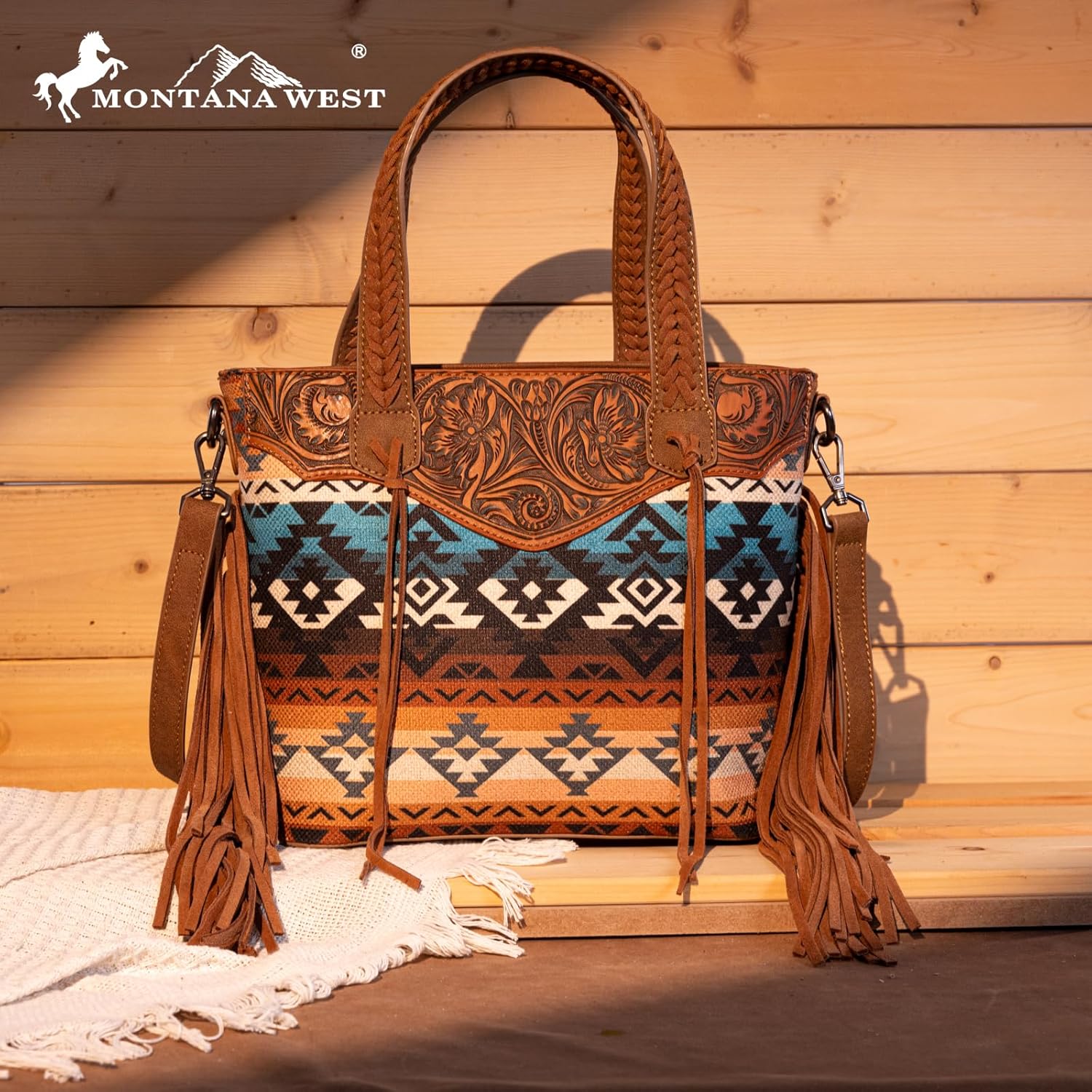 Montana West Western Tote Bag for Women Tooled Shoulder Purse with Wallet 2Pcs Set - Image 6