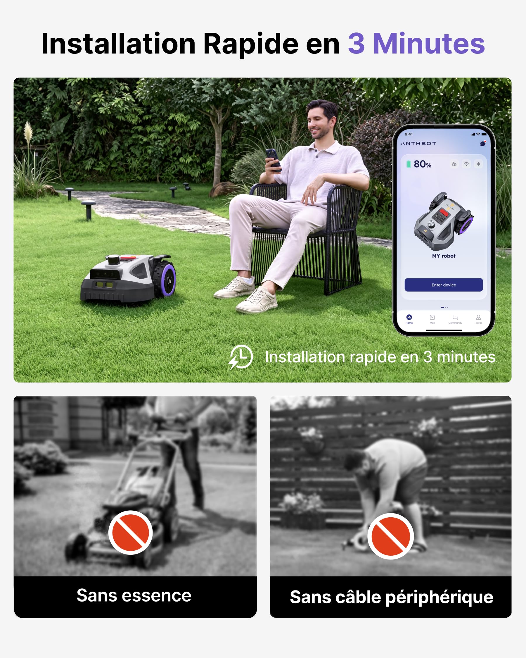 ANTHBOT M5 Pro 360° LiDAR Tondeuse Robot - 500㎡，NetRTK + 4G+HDR Vision IA - vue 2
