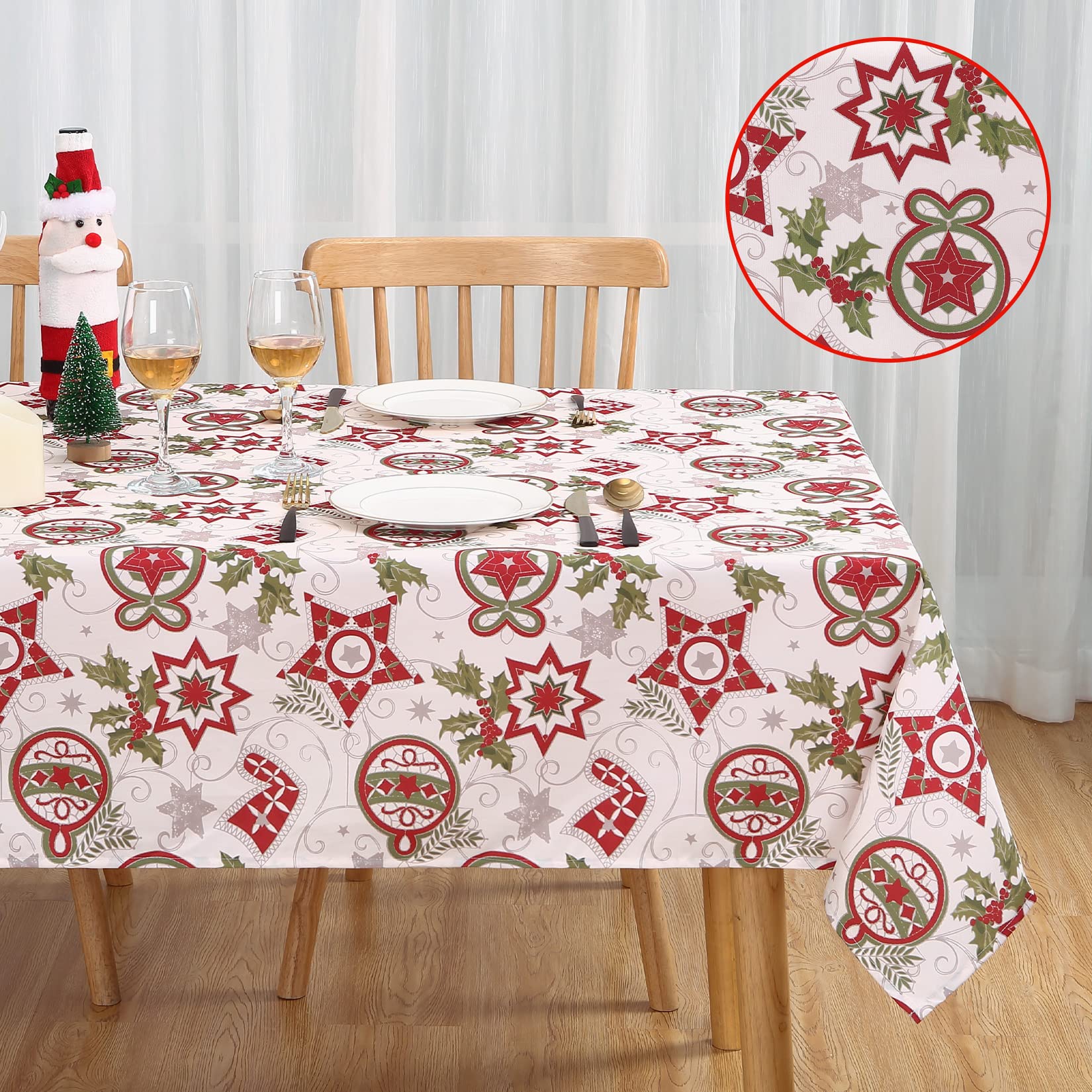 Hapterouse Manteles de Navidad Manta de Mesa Mantel Antimanchas Resistente al Agua Extra Grande Mantel Blanco Mesa Rectangular diseño de Navidad,132 x 275 cm