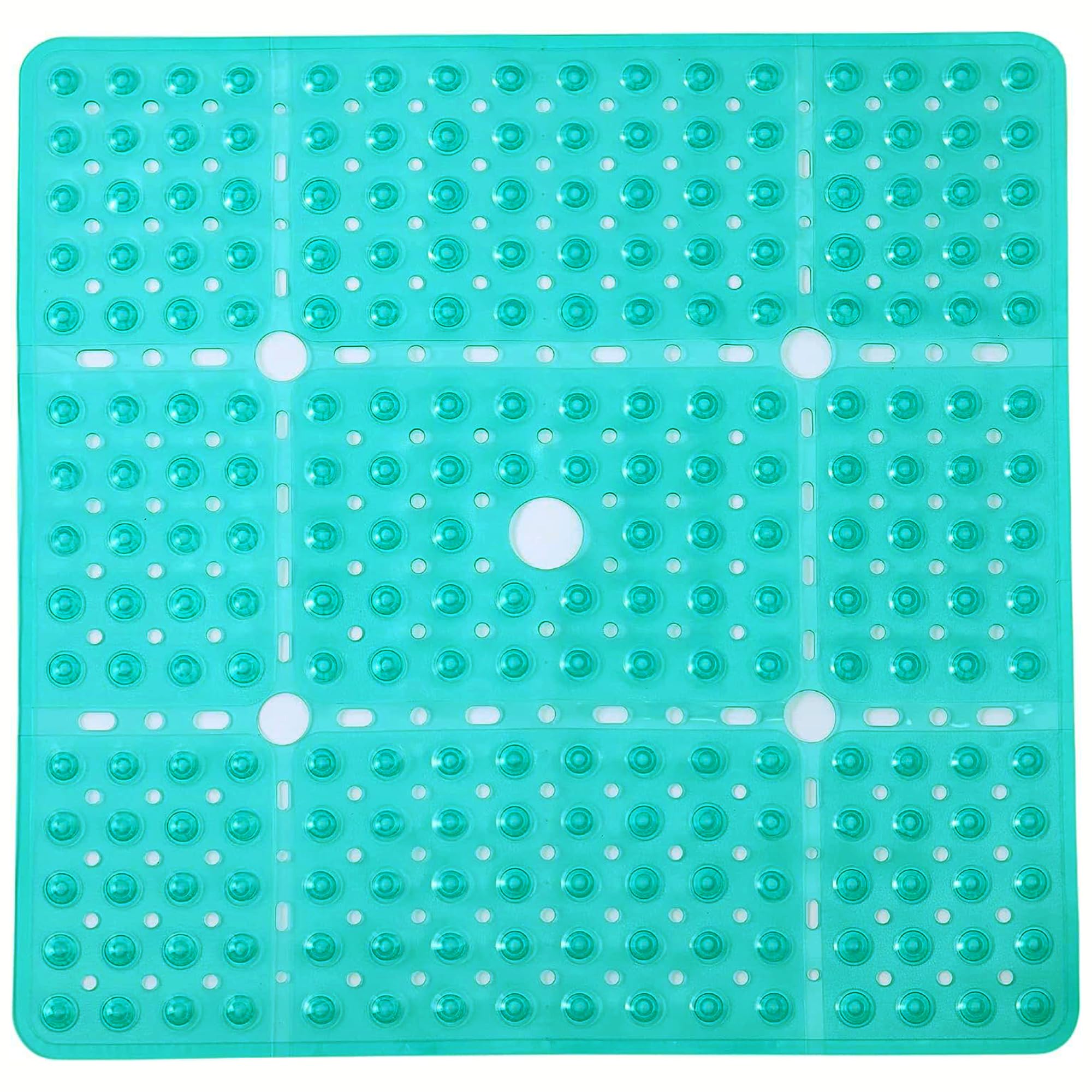 ENKOSI Large Square Shower Mat - 27x27 inch Non Slip Shower Mats - Green Shower Mats for Showers Anti Slip - Shower Non Slip Mat - Shower Mat with Drain Hole - Square Bathroom Mat (Clear Green 27x27)