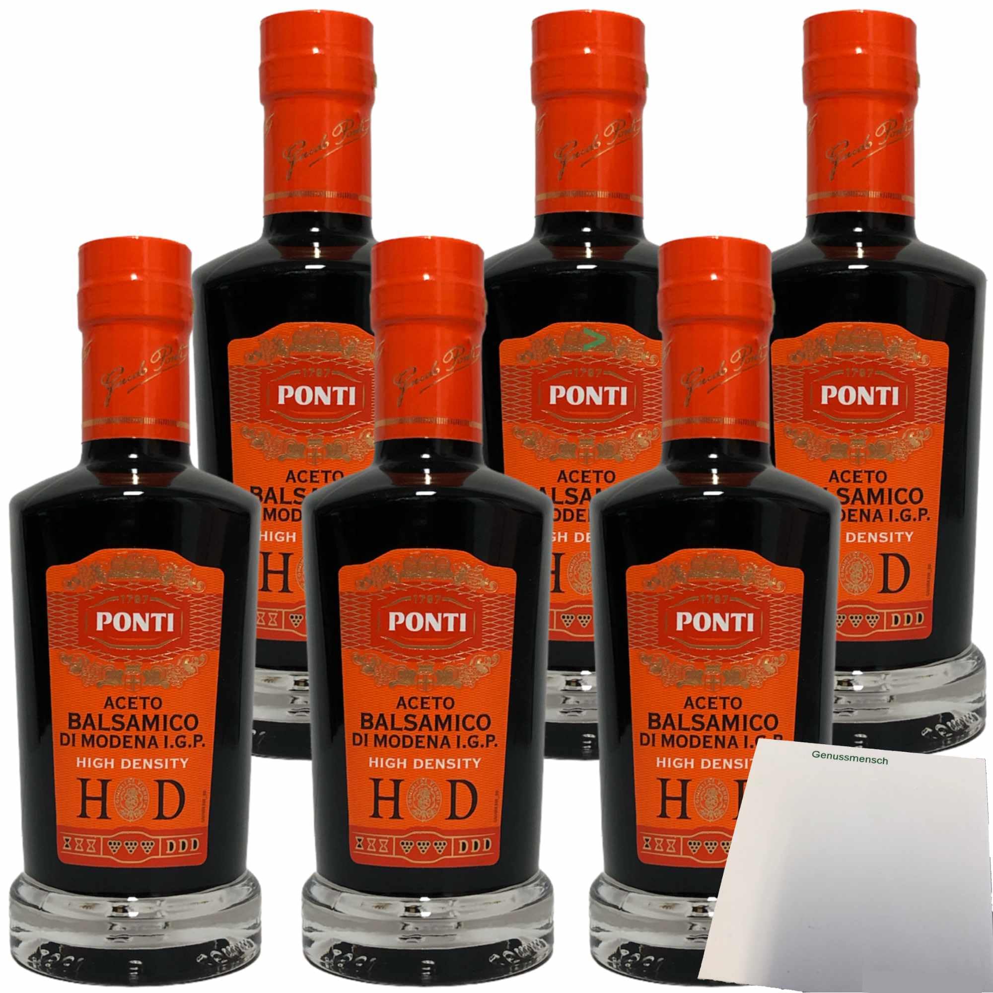 Ponti Aceto Balsamico di Modena IGP Alta Densita HD 6er Pack (6x250ml Flasche) + usy Block