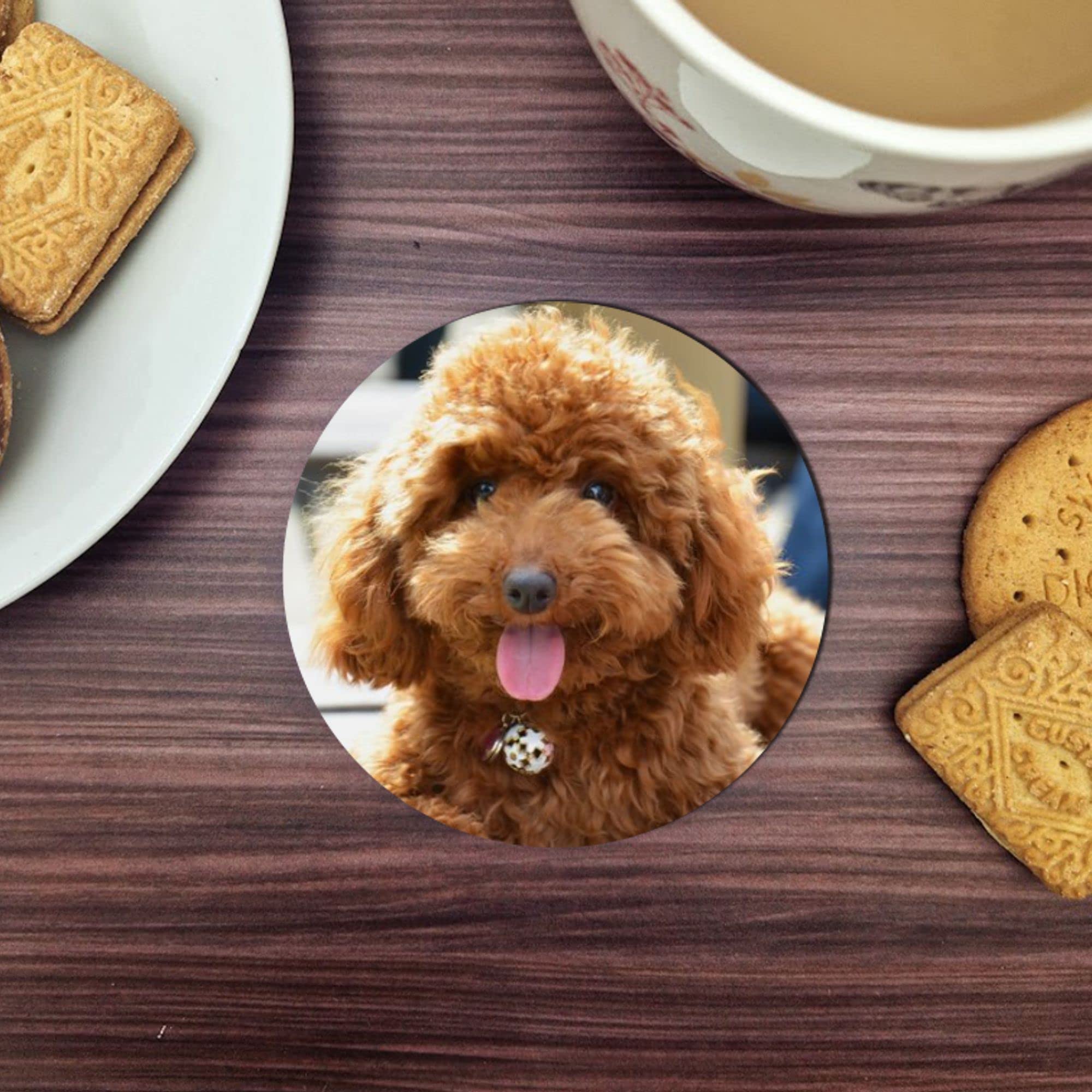 Personalised Dog Photo Coaster - Custom MDF Wood Circle Plaque - Unique Pet Lover Gift - Handmade 10cm x 10cm Personalised Coaster for Dog Owners - Perfect for Pet Memorials, Birthdays, or Home Décor