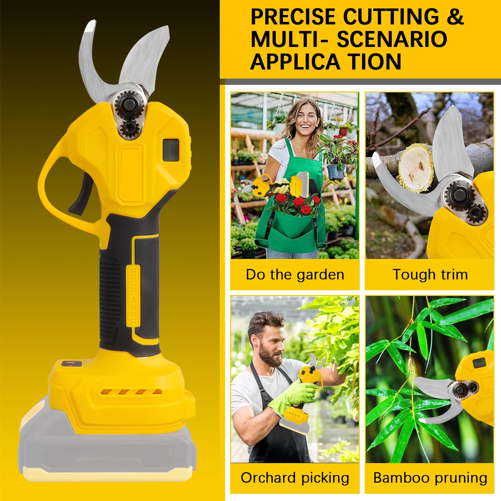Tijeras de Podar Eléctricas, 45 mm Tijeras Eléctricas Podadora Electrica | Tijeras de Podar con Baterías Brushless Compatible con Dewalt 20V Batería, LCD Display para Jardinería (Sin batería)