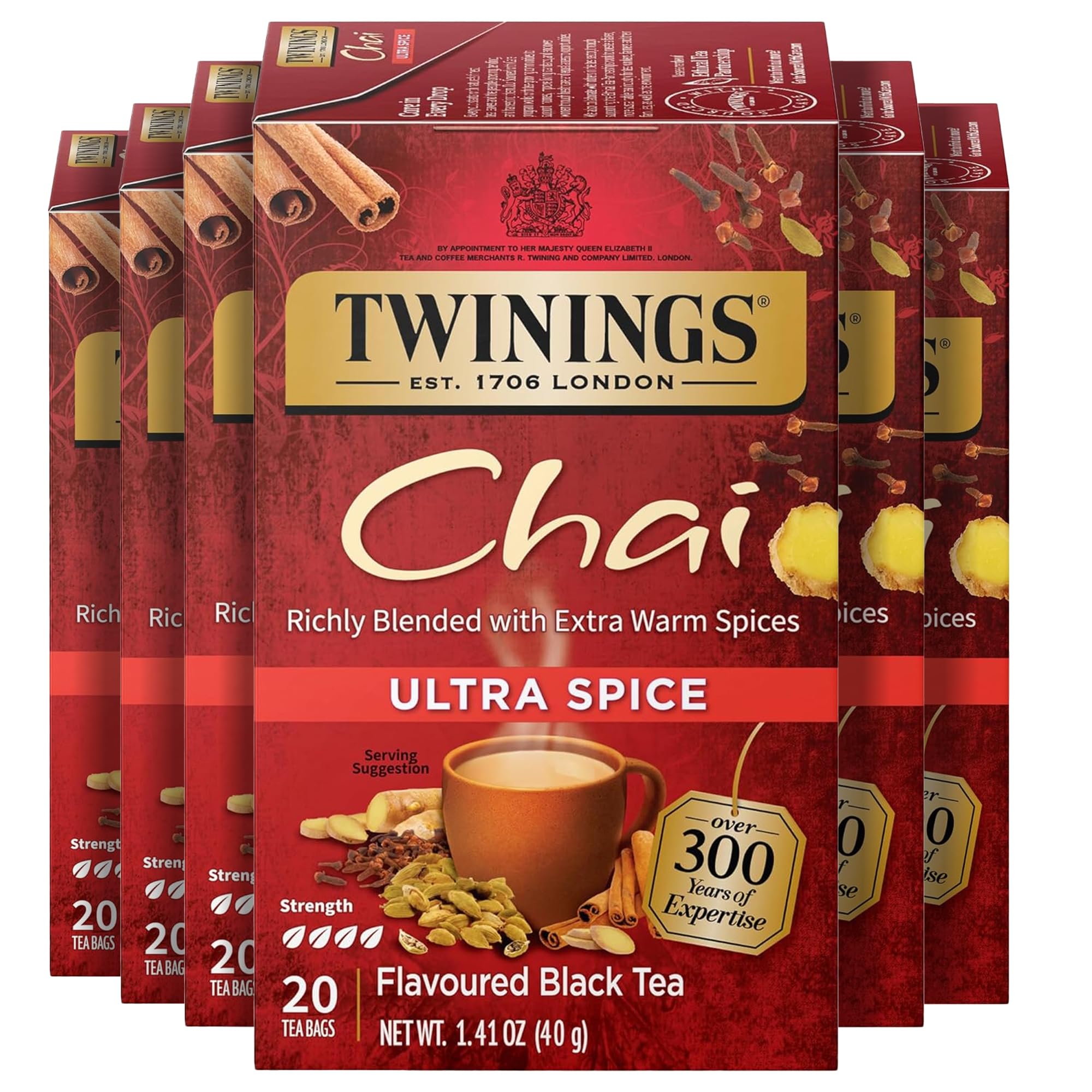 Twinings of London Ultra Spice Chai Tea Bags, 20 Count (Pack of 6)