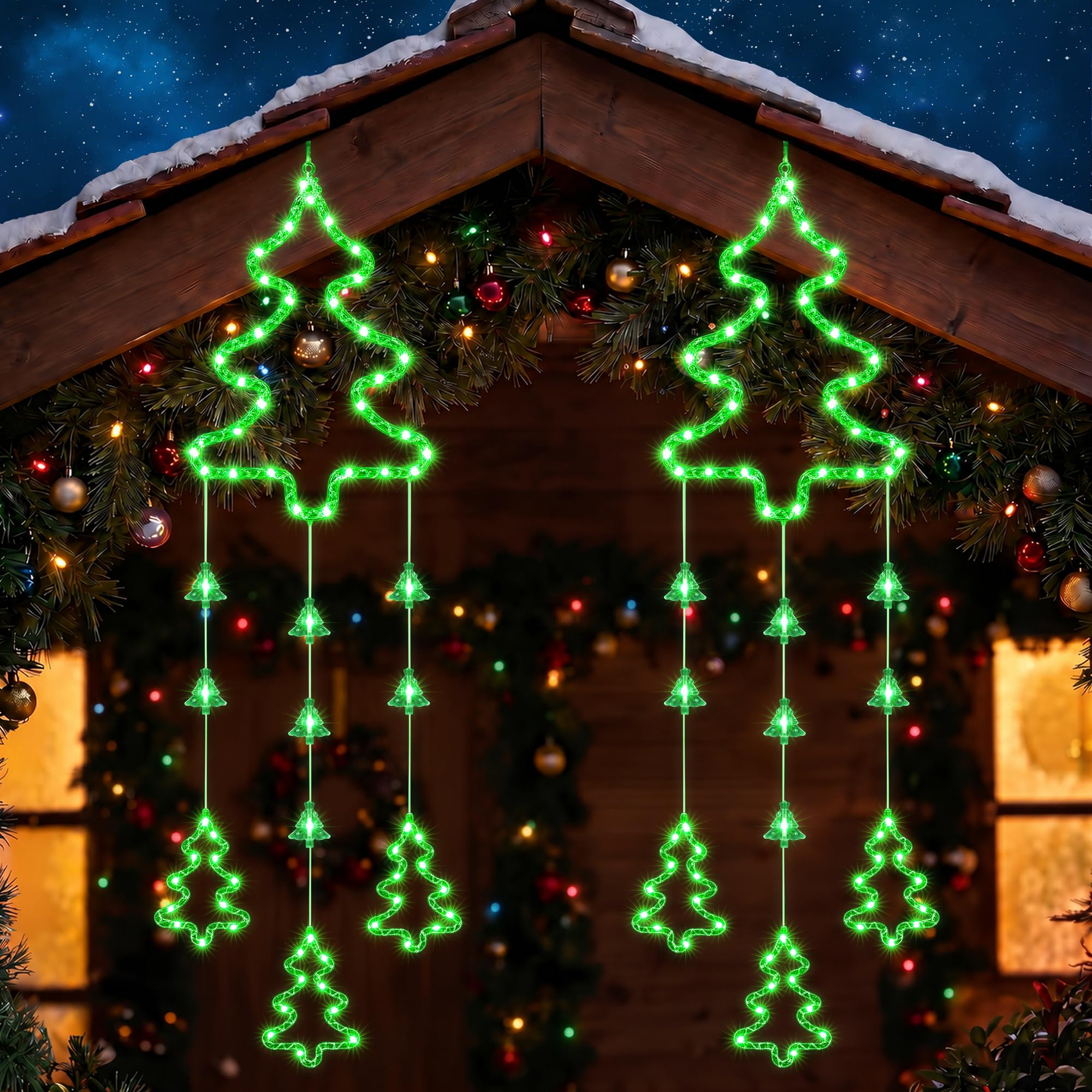 Christmas Lights Battery, Outdoor Xmas Tree Fairy Lights Green 2 Pack