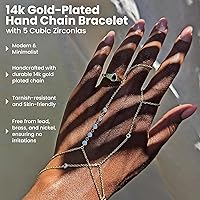 Vista 2 de Faire de la Mode 5 CZ Gold Plated Bracelet Ring Hand Chain for 4-8 Ring Sizes 14k Gold Plated Sterling Silver Hand Chain Bracelet for Women 6" to