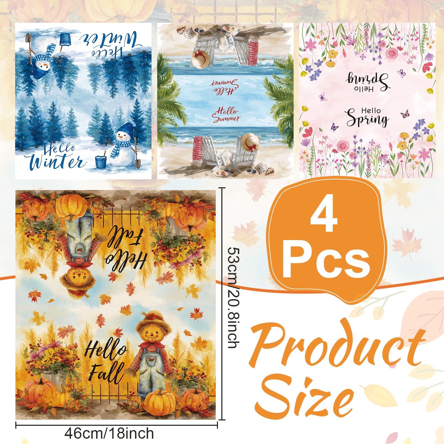Seasonal Magnetic Mailbox Covers - 4Pcs Hello Winter Spring Summer Fall Mailbox Covers Magnetic Standard Size, Four Seasons Mail Post Letter Box Wraps for Holiday Decor, 20x18 Inches