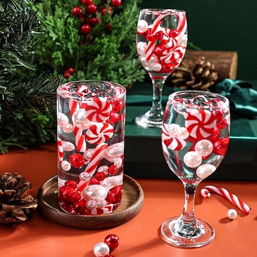 Miniatura 5 de DomeStar 150 piezas de decoración de velas flotantes de Navidad, rellenos de jarrones de Navidad, cuentas acrílicas de perlas de bastón de caramelo