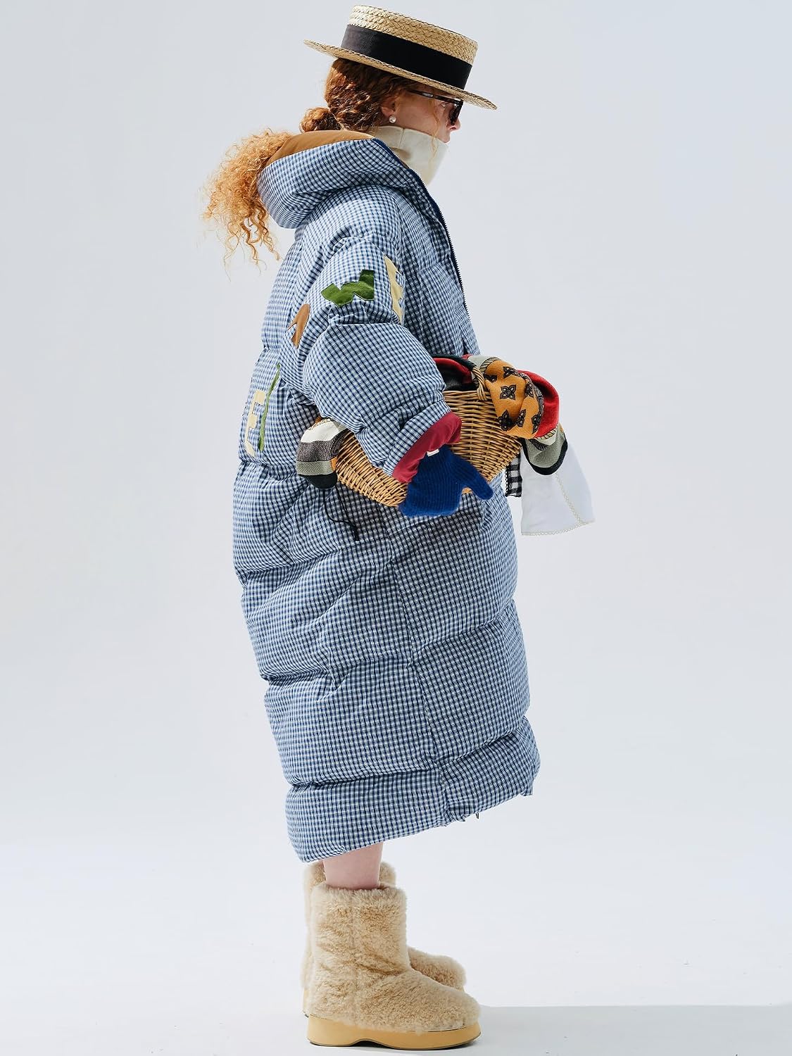 2025 Winter Plaid Plush Lettered White Duck Down Thick Long-Sleeved Coat Warm Women's Down Jacket 255257 (US, Alpha, Large, Regular, Regular, blue)