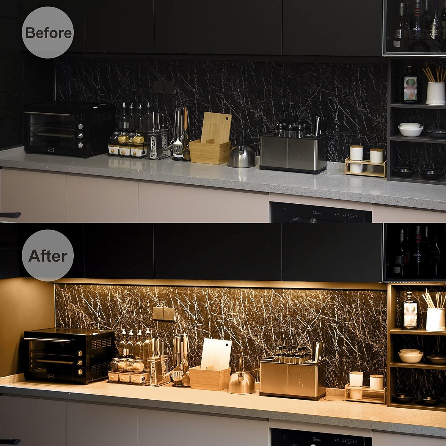 Litever DIY 6-Light-Bar-Kit Under Cabinet Lighting Warm White 3000K for Separate Kitchen Cabinets at 2 Sides