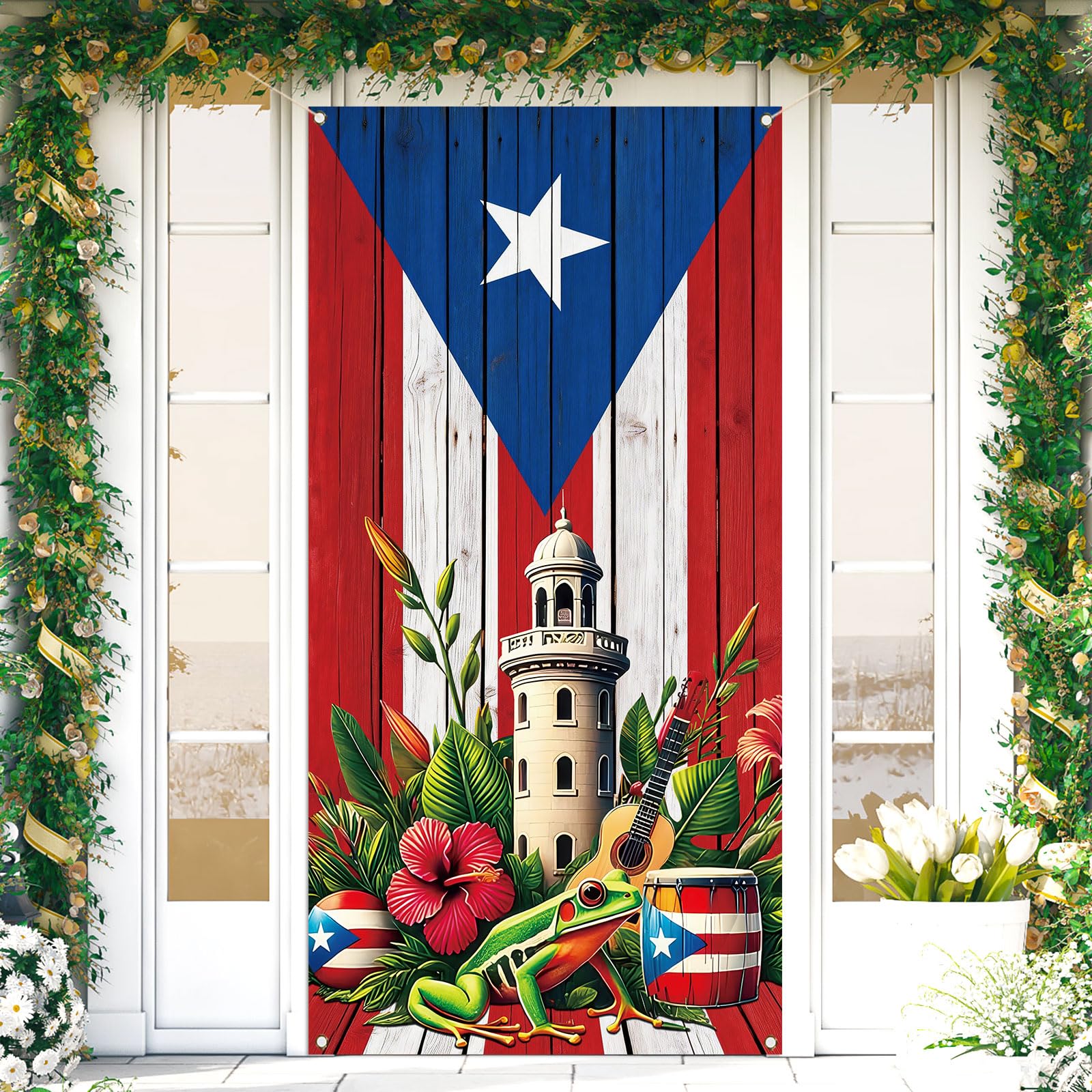 Décoration de fête d'anniversaire drapeau de Porto Rico pour bannière de porte