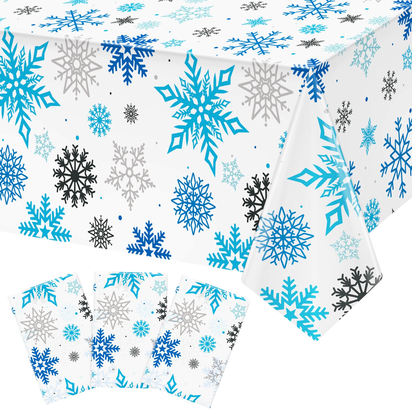 Hxezoc 3 Pack Christmas Snowflake Tablecloths, Snowflakes Winter Wonderland Plastic Table Cover for Christmas Birthday Party Decorations Outdoor Indoor Party Supplies