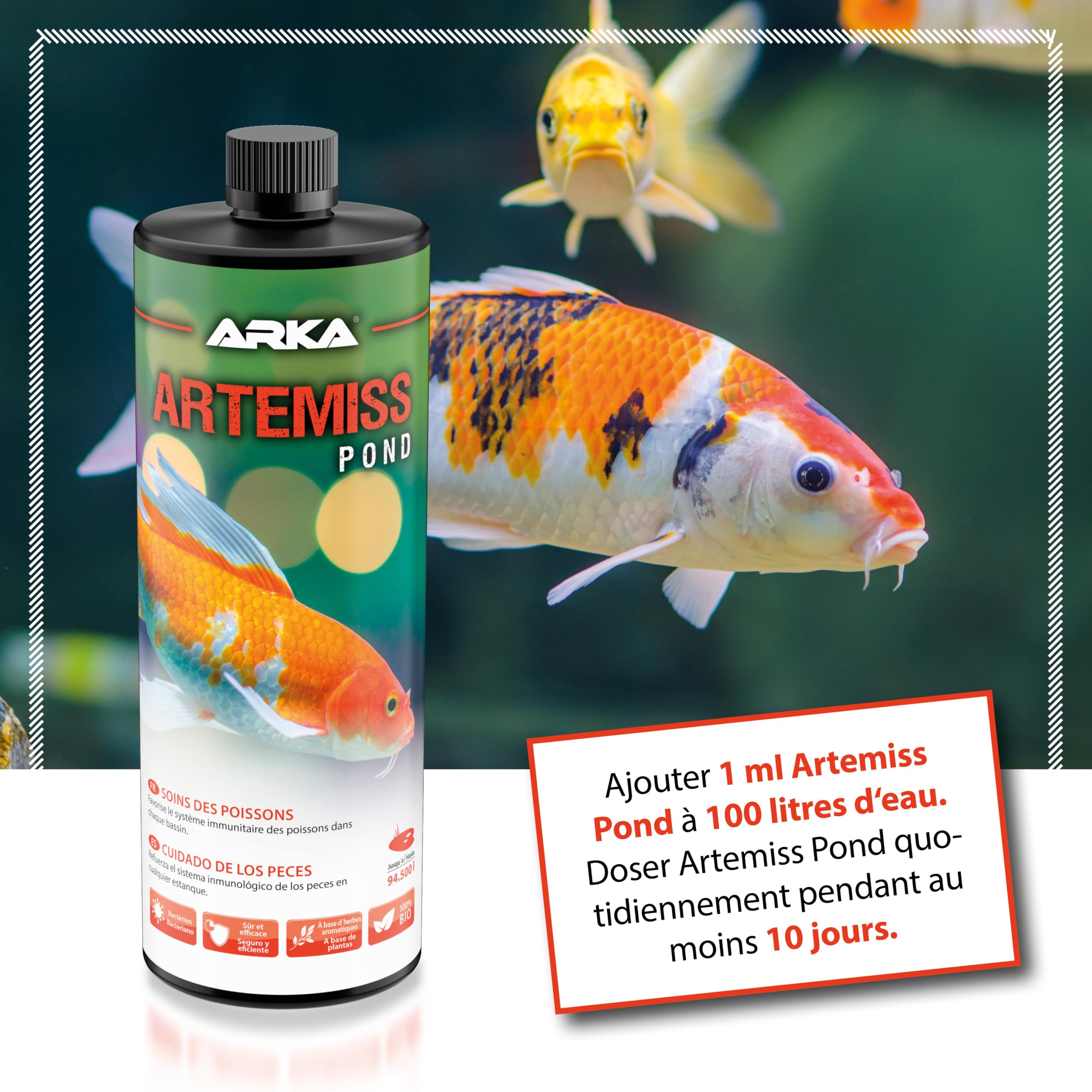 Soin pour Poissons de Bassin 946 ML - Artemiss Immunité et Vitalité | booster aux herbes, favorise bien-être, immunité et vitalité, réduit le stress, poissons, bassin de jardin, bassin à koïs