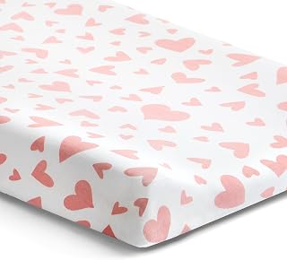 Baby Changing Pad Cover | Softest Organic Cotton | Diaper Changing Pad Cover | Fitted | Infant and Toddler | Pink and White Hearts