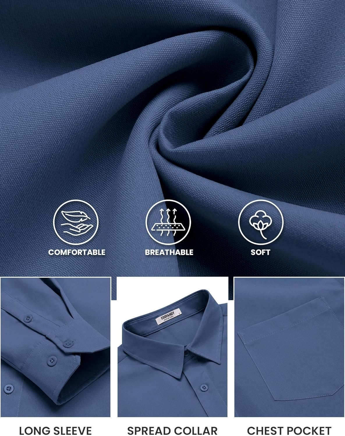COOFANDY Mens Long Sleeve Button Down Shirts Casual Untucked Shirts for Men Dress Shirts Beach Wedding Shirts - Image 5