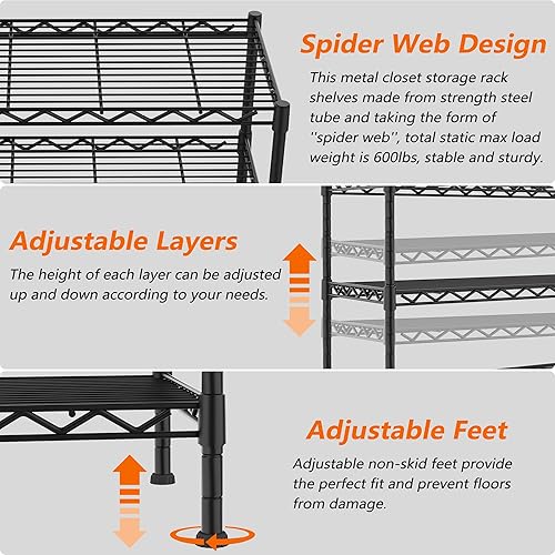 Miniatura 7 de YOHKOH Estante de almacenamiento de metal de 5 alambres, estantes ajustables para lavandería, baño, cocina, despensa, armario (16.6 pulgadas de