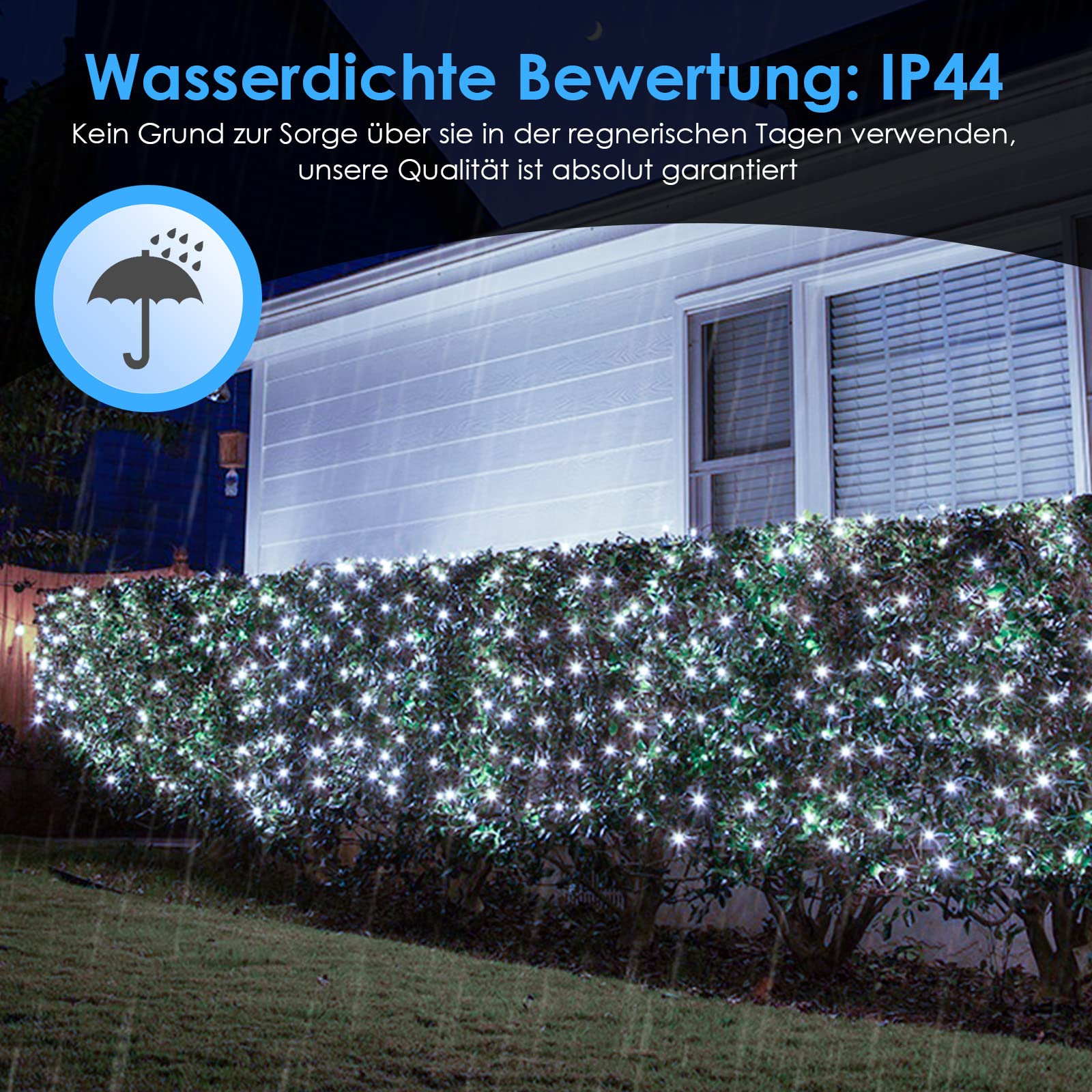 Daromigo Siatka świetlna LED, 300 diod LED, zimna biel, dekoracyjna lampa do użytku wewnątrz i na zewnątrz, z wtyczką (4,5 x 1,6 m, 8 trybów)