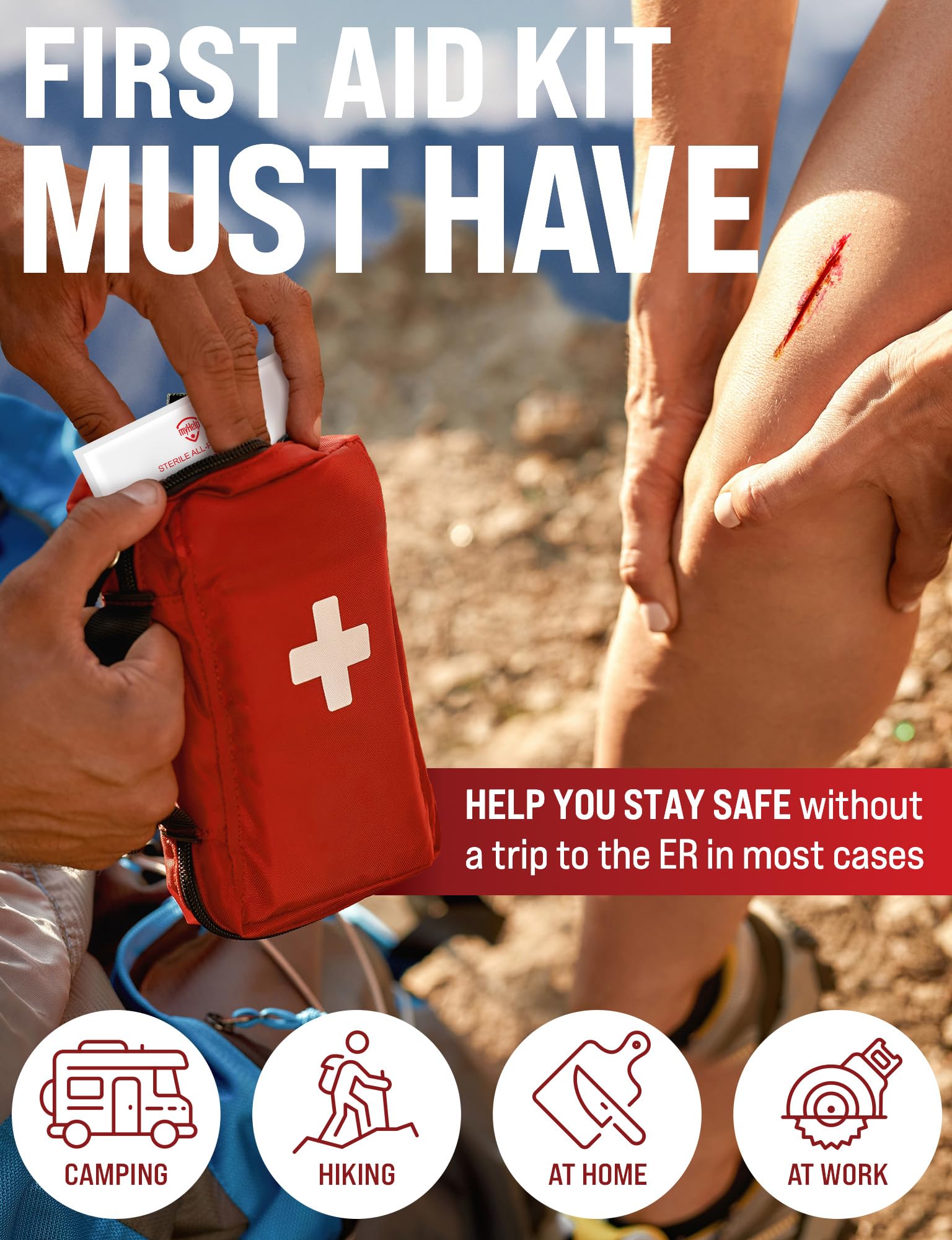 MYHELP- “Tiras para Cierre de Heridas de Emergencia 4pk 2 Tipos Kit de Cierre de Laceración Sin Puntadas y Fácil de Usar