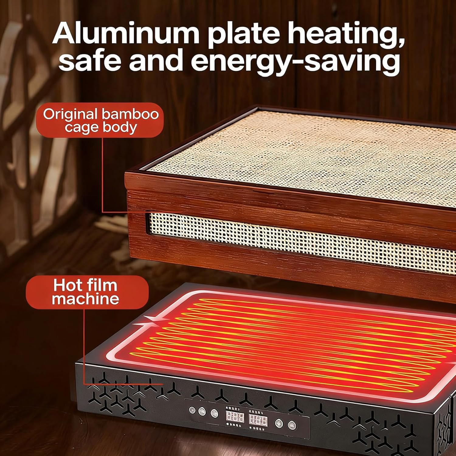 Jaula para tostar té con base de madera de bambú y aluminio, temporizador de 1 a 24 horas, ajuste de temperatura continuo de 30 a 150 °C, ideal para aficionados y profesionales de la hostelería.