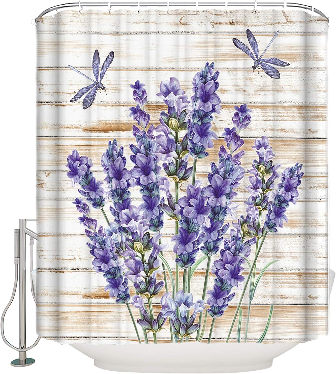 ARTtikke Waterproof Fabric Shower Curtain with Hooks Wood