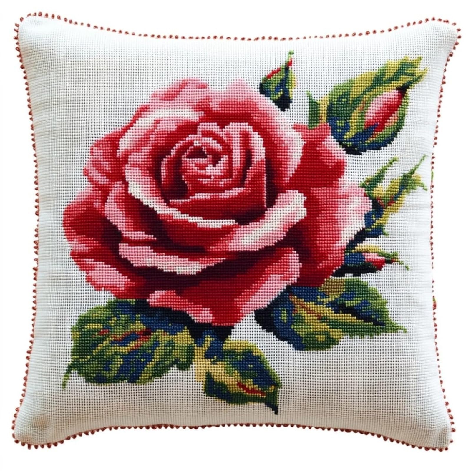 WallustrioaW Cross Stitch Pillow Cover Kit,Roses,Cross Stitch Cushion Pillow Cases 11CT Stamped Kit Handmade Cushion Cover Adults Beginner,18x18inch