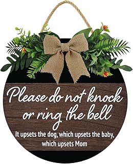 Sleeping Baby Protective Dogs Plsease Do Not Knock or Ring the Doorbell Round Wooden Door Hanger,Nursery,Front Door,Door Knob Decor,Living Room Sign, Wall Decor, Hanging Wood Decor Sign (12x12inch)
