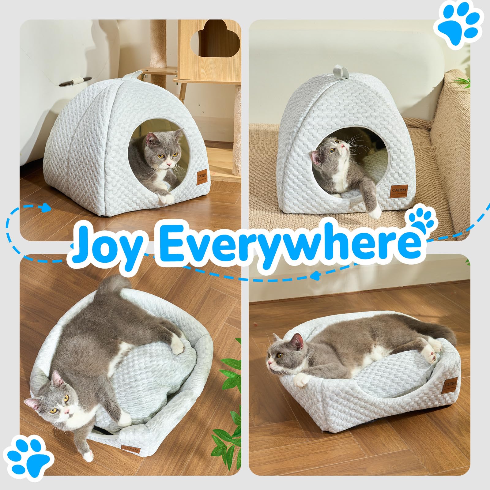 CATISM Niche Rafraîchissante pour Chat | 2 en 1 Lit Rafraichissant Chat d'intérieur Lavable en Machine Pliable avec Tapis Rafraichissant Coussin | Maison pour Chats et Chiot | Blanc Gris