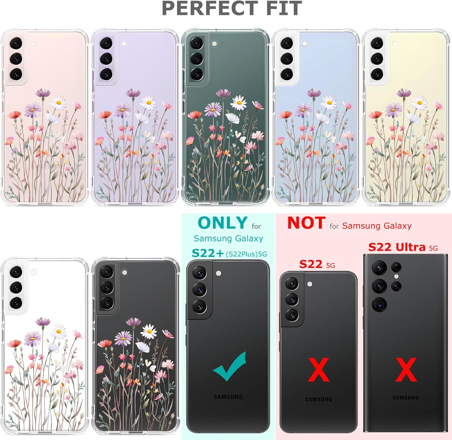 Floral Clear Case for Galaxy S22+ for Women/Girls,Pretty Phone Cover for Samsung Galaxy S22 Plus 5G,Flower Design Slim Soft Transparent Drop Proof TPU Protective Silicone Bumper Shell,FL-37 - Image 7