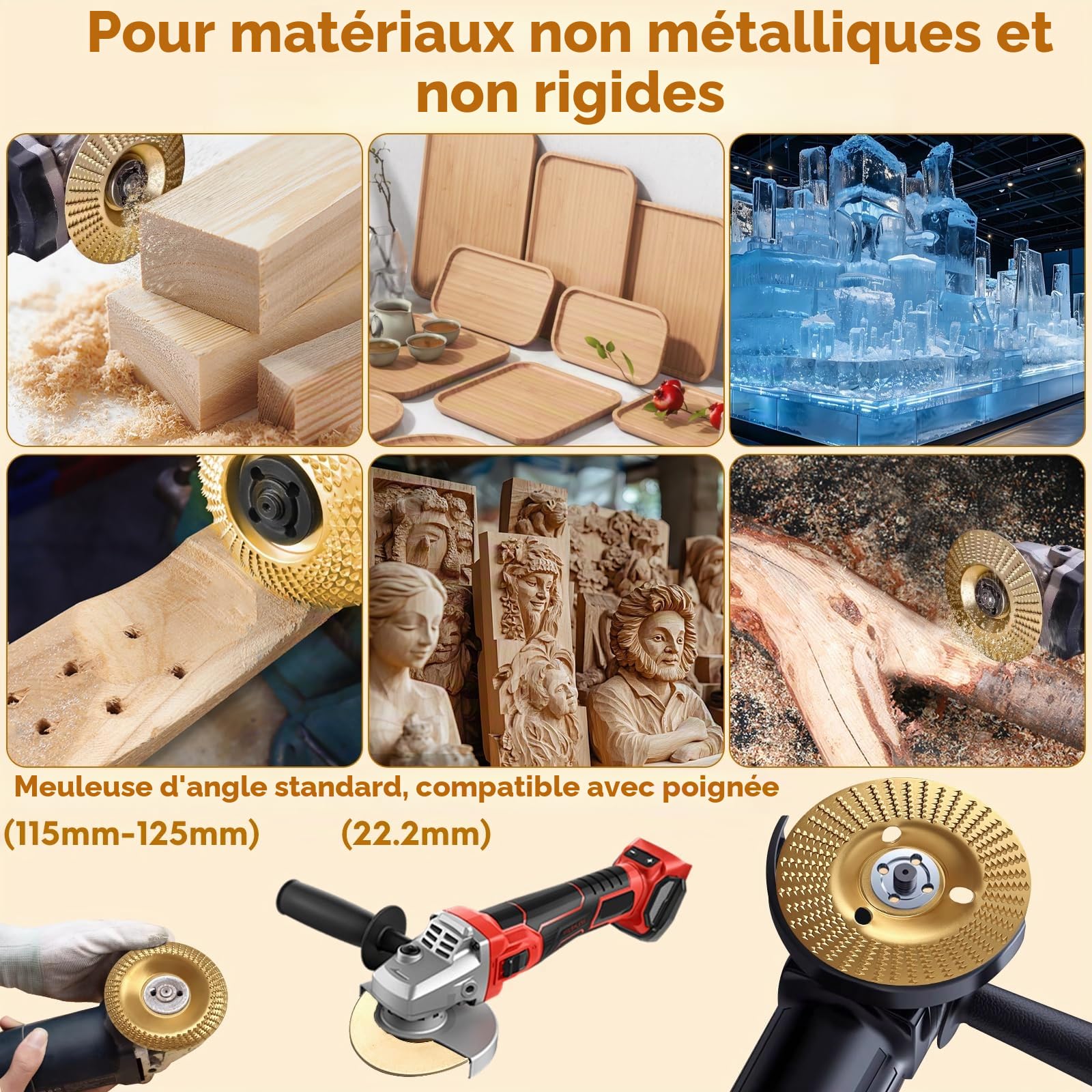 3 pièces de disques abrasifs pour bois de 125 mm, diamètre intérieur 22 mm, ensemble de disques pour meuleuse d’angle, disque de sculpture en bois, accessoires pour meuleuse d’angle, fraise pour bois