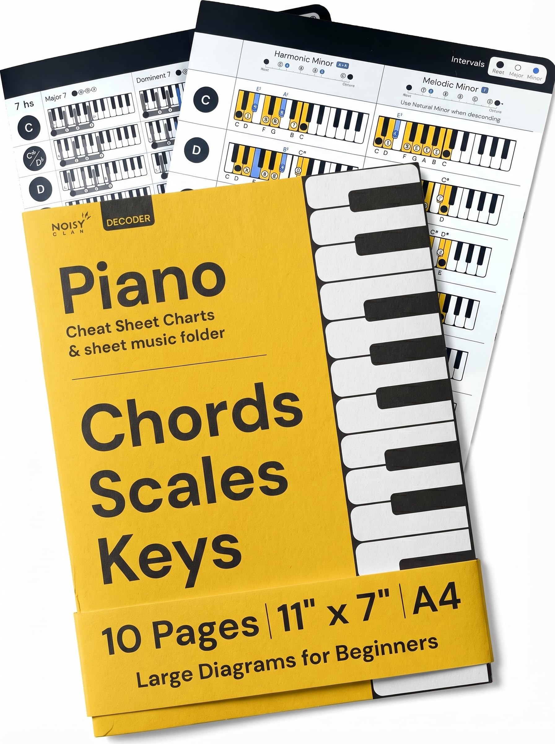 Tabla de acordes y escaleras de piano | Herramienta de aprendizaje musical - Hojas de trucos de teclado en la carpeta - Juego de 2 acordes y teclas